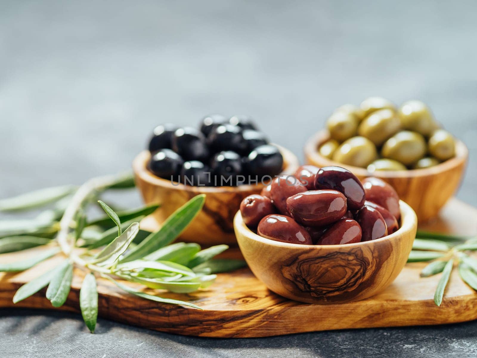 Set of red, black and green olives, copy space by fascinadora