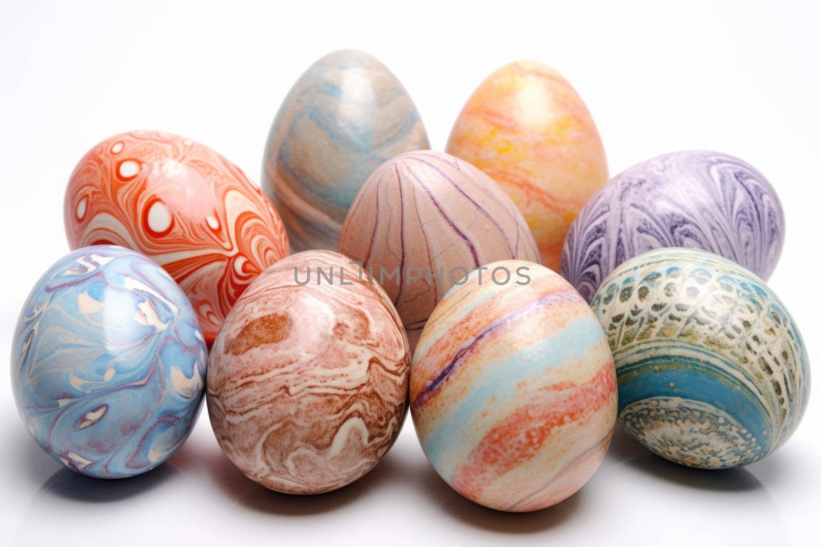 Colorful handmade eggs isolated on a white. Generated AI by Oxdesign