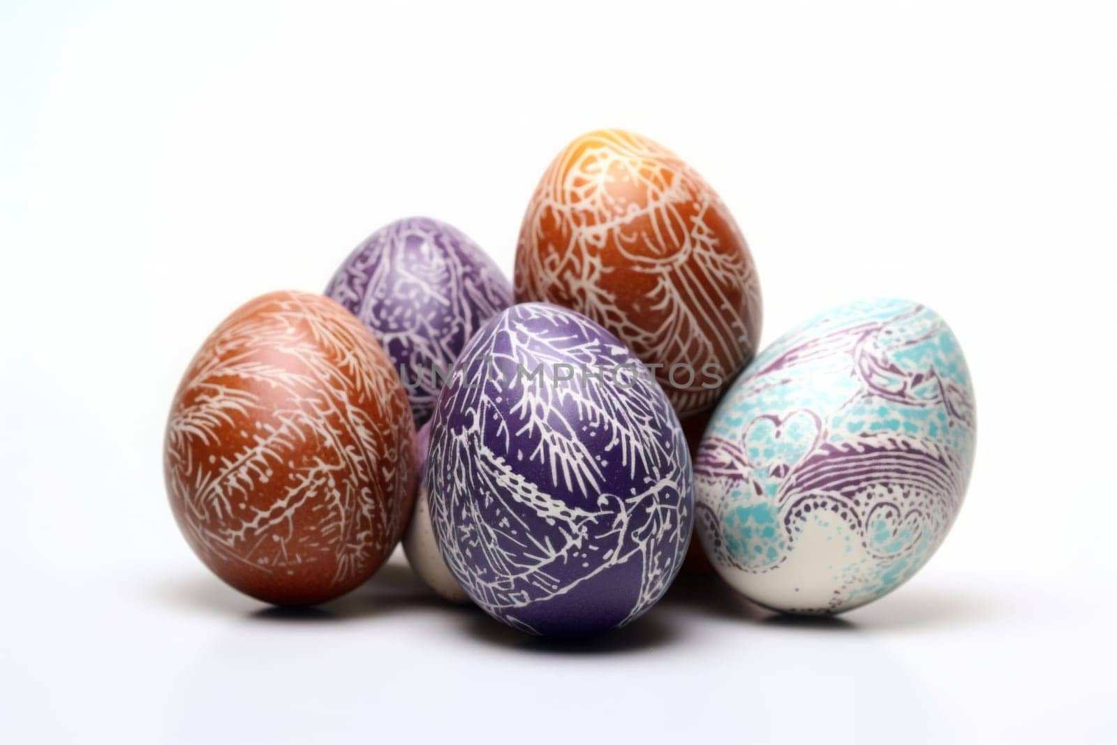 Perfect colorful handmade eggs isolated on a white background. Generated AI.