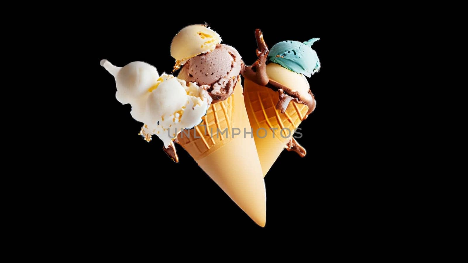 explosion of Ice Cream. Summer time. 3D illustration, 3D rendering. futuristic realistic 3d creative concept design, format png. High quality illustration