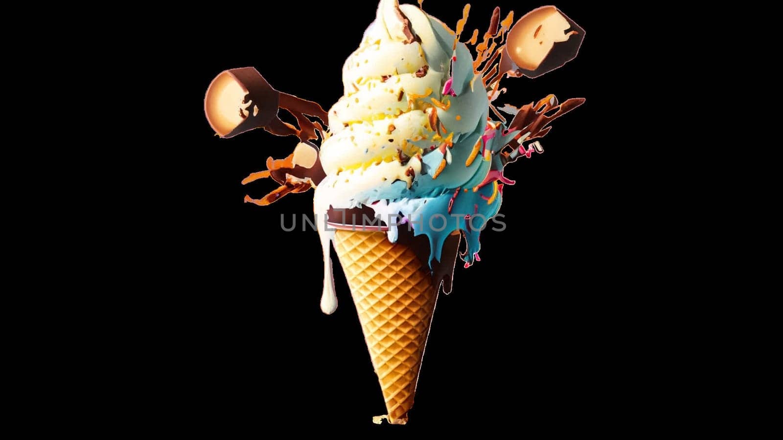 explosion of Ice Cream. Summer time. 3D illustration, 3D rendering. futuristic realistic 3d creative concept design, illustration. format png by Costin