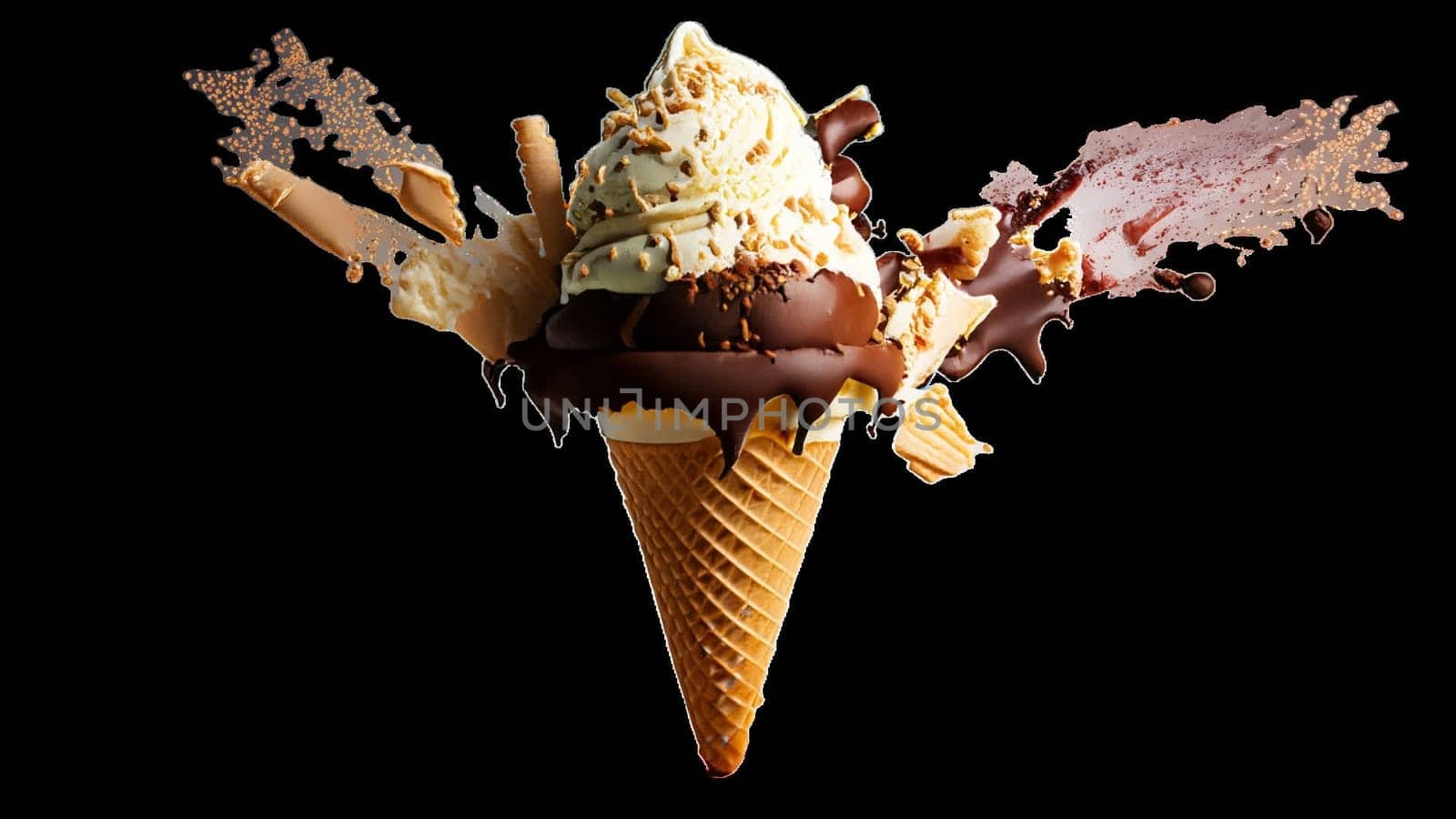 explosion of Ice Cream. Summer time. 3D illustration, 3D rendering. futuristic realistic 3d creative concept design, format png. High quality illustration