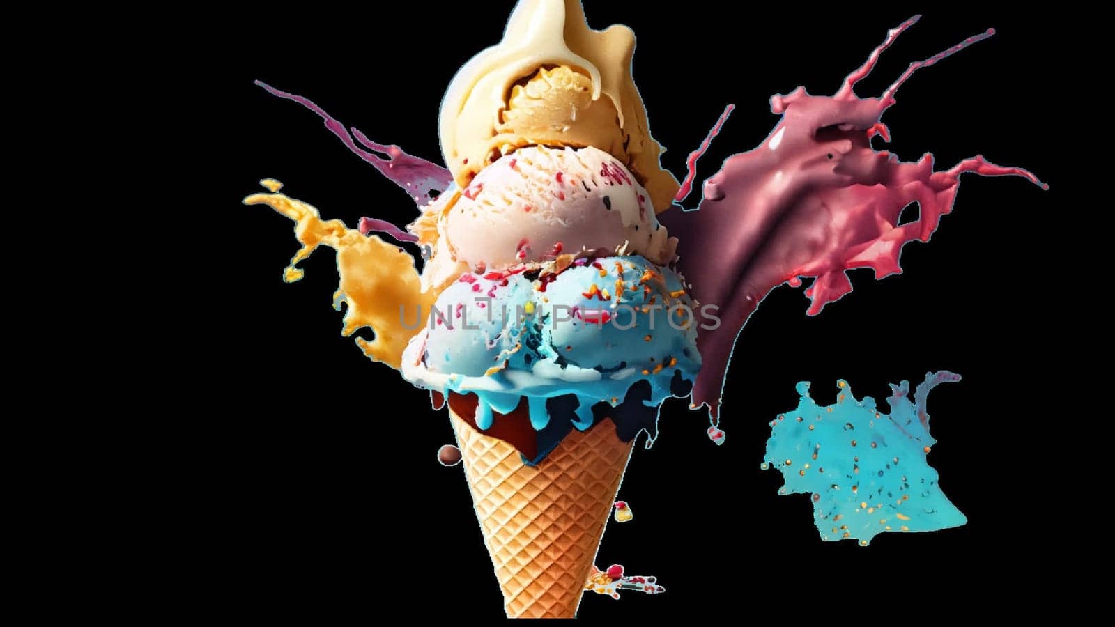 explosion of Ice Cream. Summer time. 3D illustration, 3D rendering. futuristic realistic 3d creative concept design, format png. High quality illustration