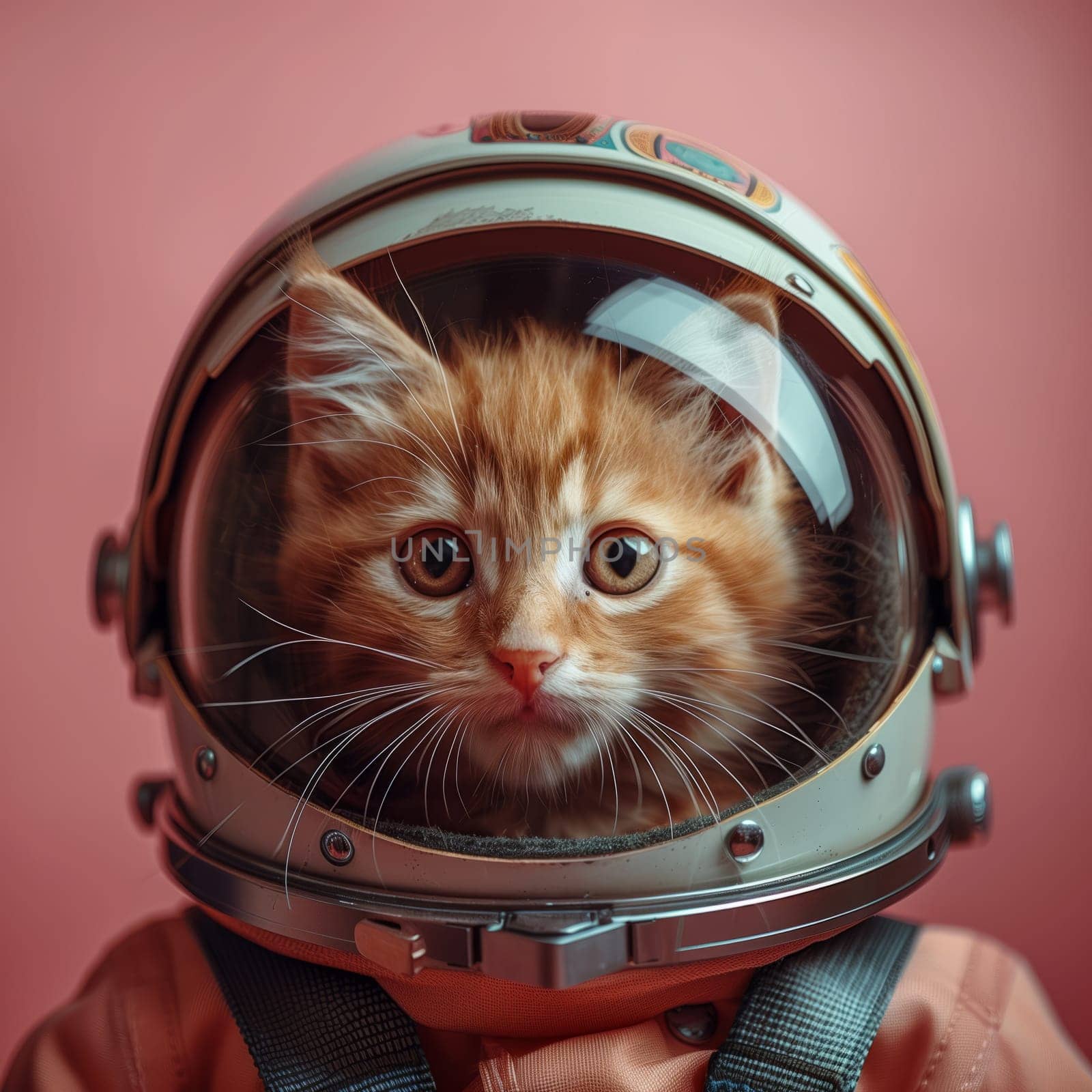 Felidae kitten in astronaut helmet on pink background by richwolf