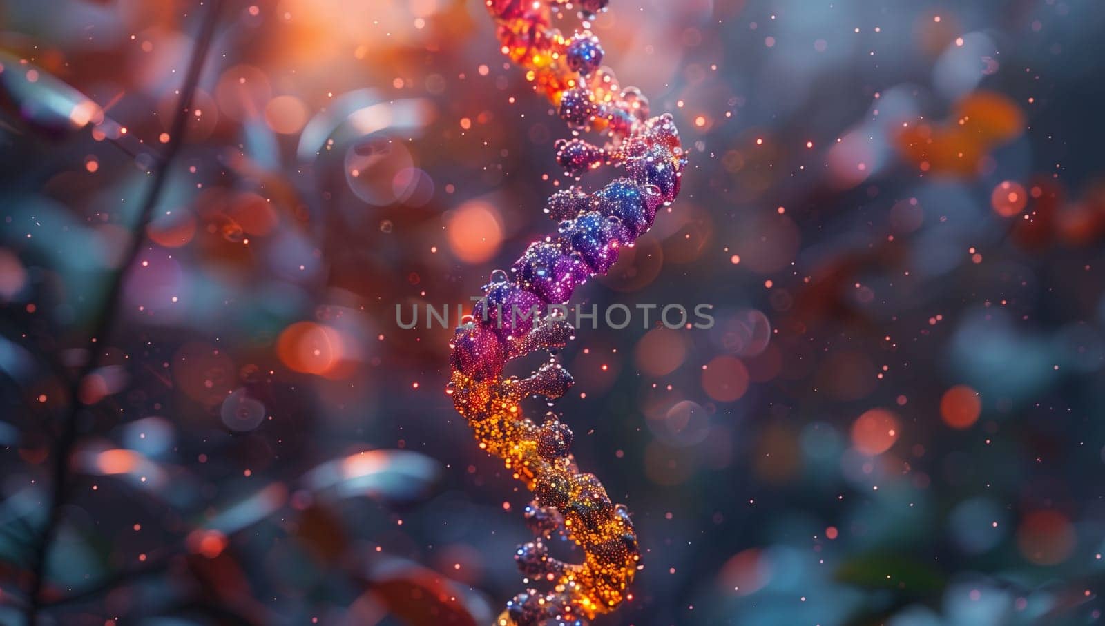 Close up of vibrant DNA strand with magenta hues in macro photography by richwolf
