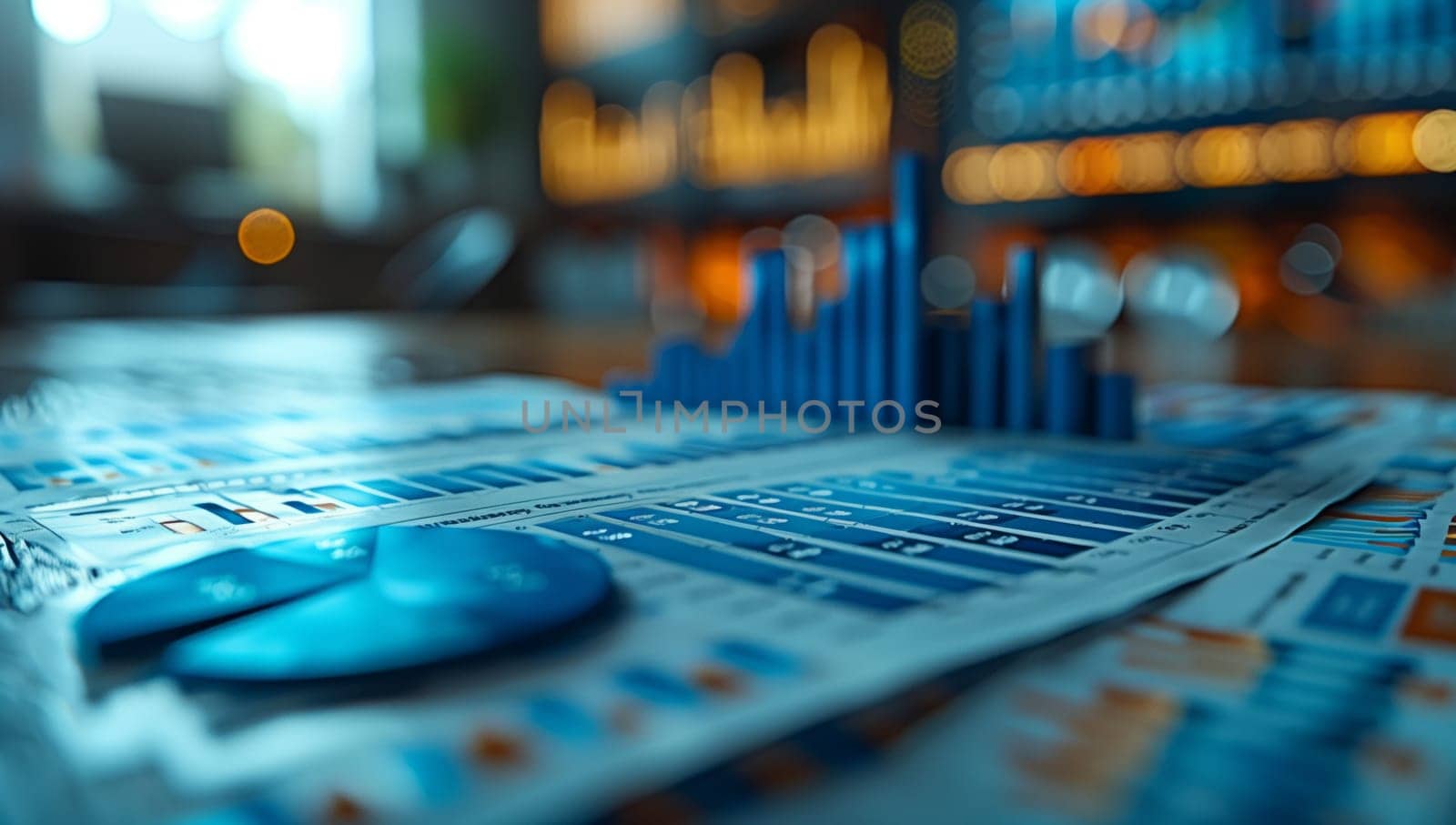 Closeup of charts and graphs on table in office with engineering equipment by richwolf