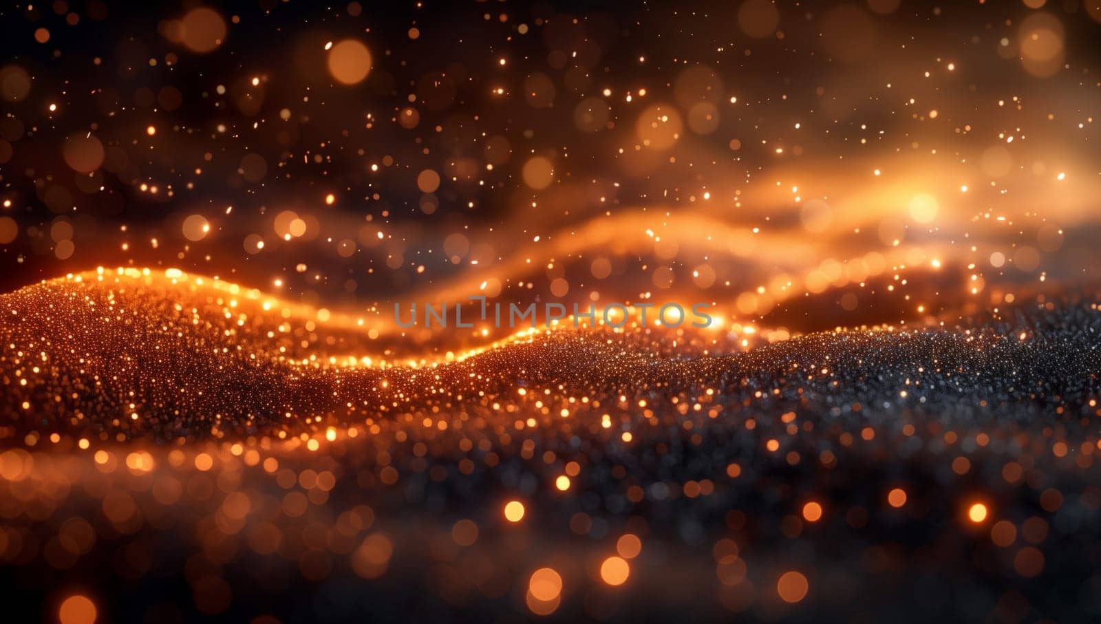 A midnight sky filled with sparkles creates a stunning landscape reminiscent of a celestial event. The dark background resembles a vast space filled with astronomical objects and a hint of mystery