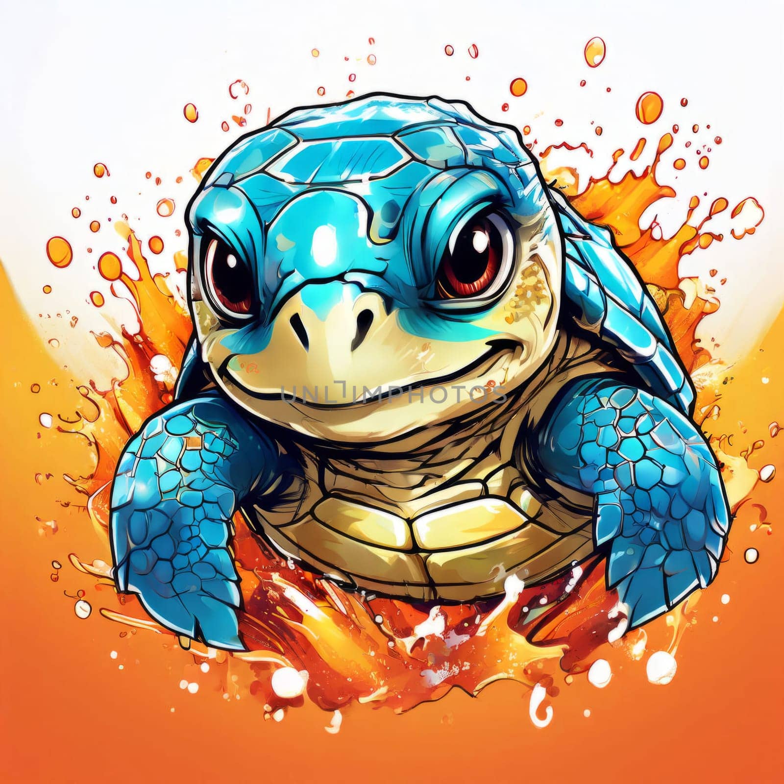 Serene turtle gracefully gliding through shimmering ocean waters, illuminated by warm hues of breathtaking sunset. For fashion, clothing design, animal themed clothing advertising, Tshirt, postcard