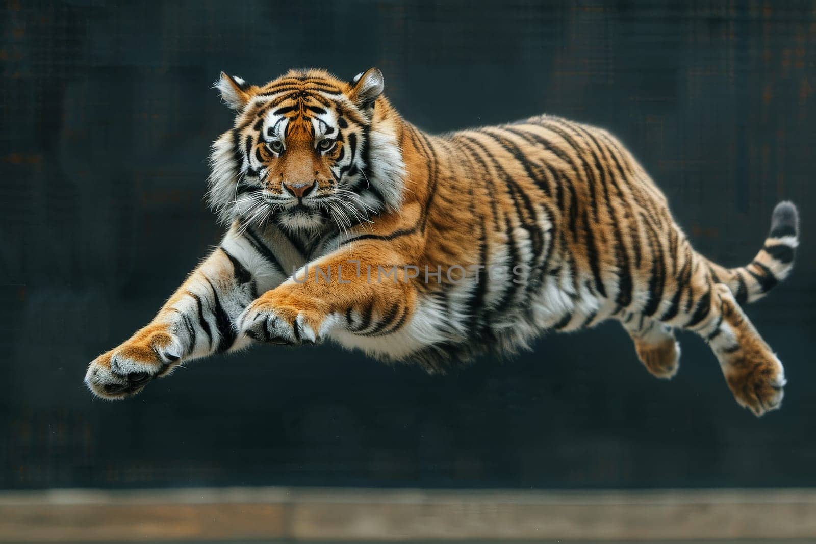 A tiger is leaping through the air, levitation tiger.