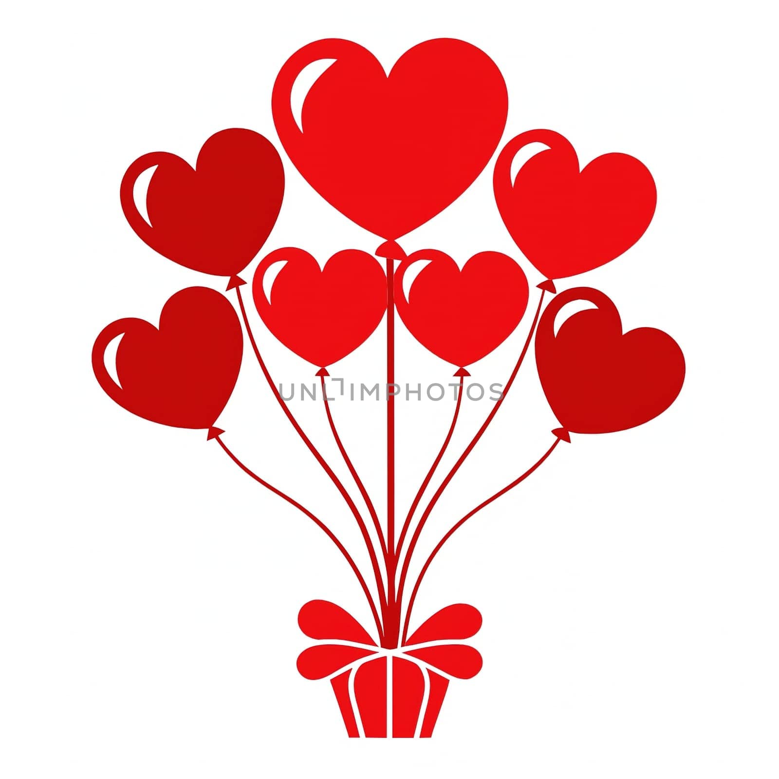 Bouquet of heart balloons on background. Vector illustration.Valentines day background.Balloons in the shape of a heart.Bunch of balloons in the shape of heart.