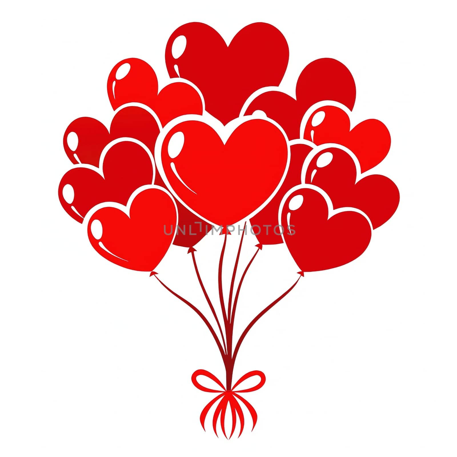 Bouquet of heart balloons on background. Vector illustration.Valentines day background.Balloons in the shape of a heart.Bunch of balloons in the shape of heart.