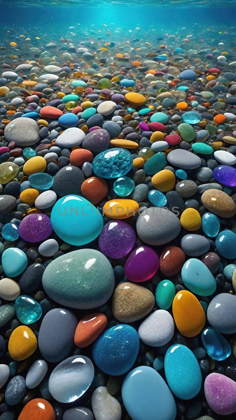 Colorful stones background. Multicolored pebbles texture.Colorful pebbles on the beach in the sea. 3d rendering.