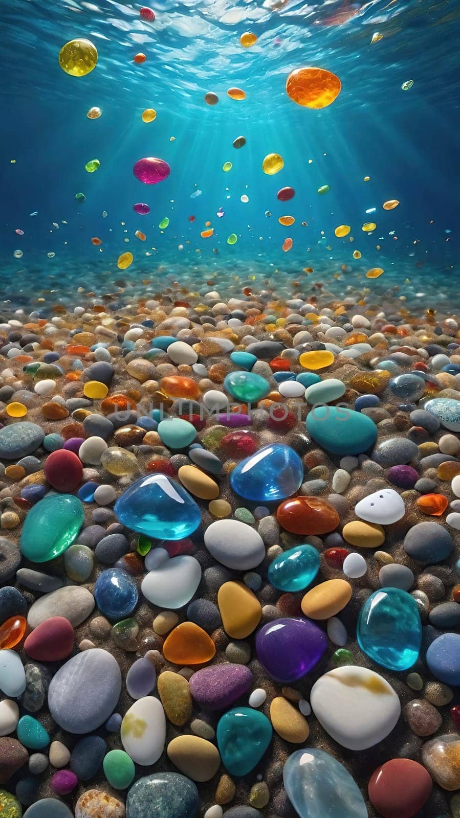 Colorful stones background. Multicolored pebbles texture.Colorful pebbles on the beach in the sea. 3d rendering.