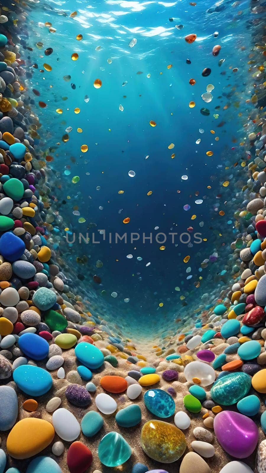 Colorful stones background. Multicolored pebbles texture.Colorful pebbles on the beach in the sea. 3d rendering.