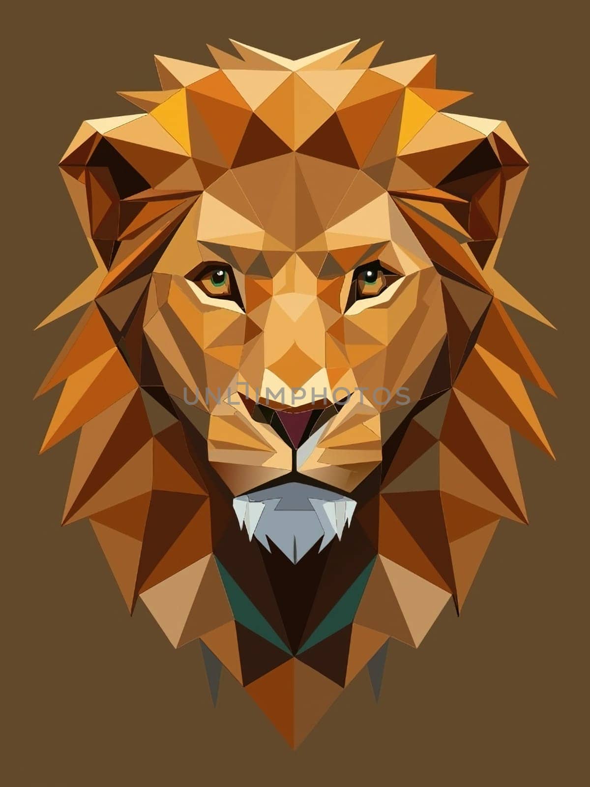 Lion head low poly style vector illustration. Polygonal animal.Low poly portrait of a lion in low poly style.Lion head polygonal vector illustration.