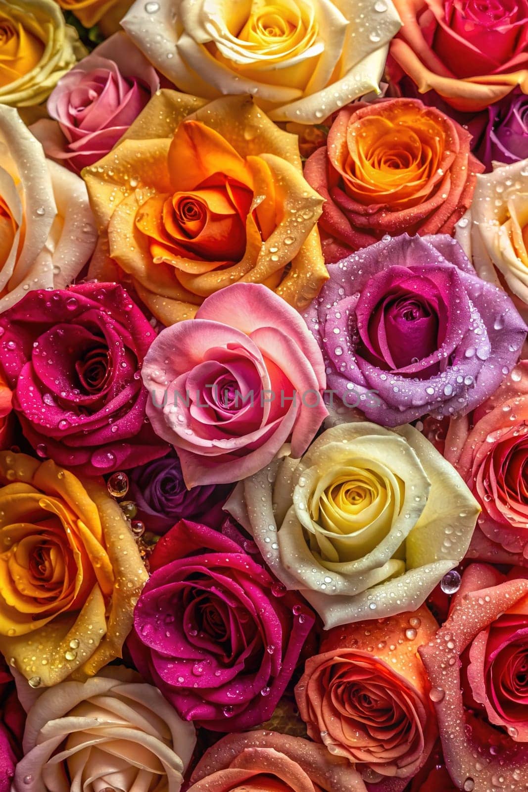 Multicolored roses as a background, top view, close up. by yilmazsavaskandag