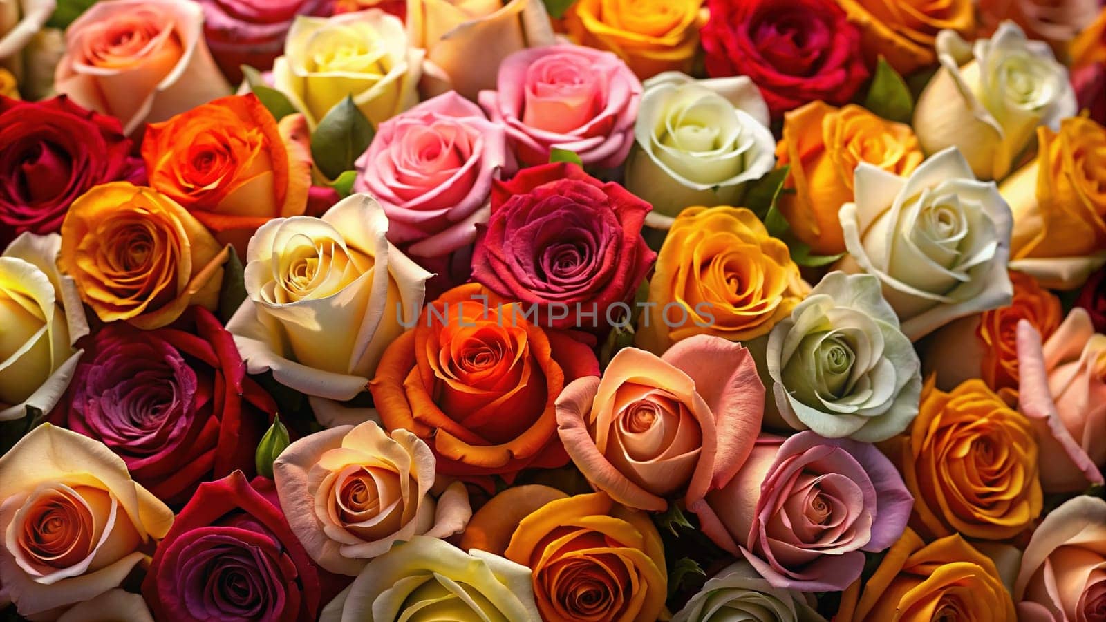 Multicolored roses as a background, top view, close up. by yilmazsavaskandag