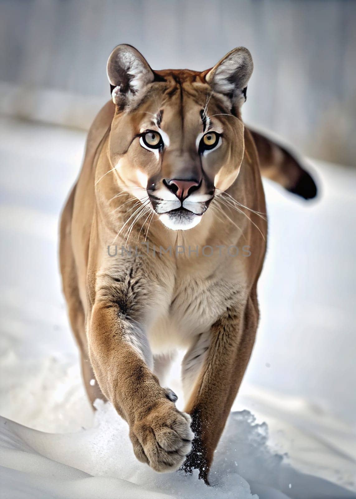 Panther in the forest. Wildlife scene from nature. Big cat.A cougar on the run. Wild animal concept.