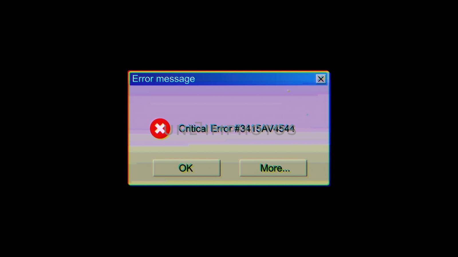Critical Error message glitch. Computer generated 3d render