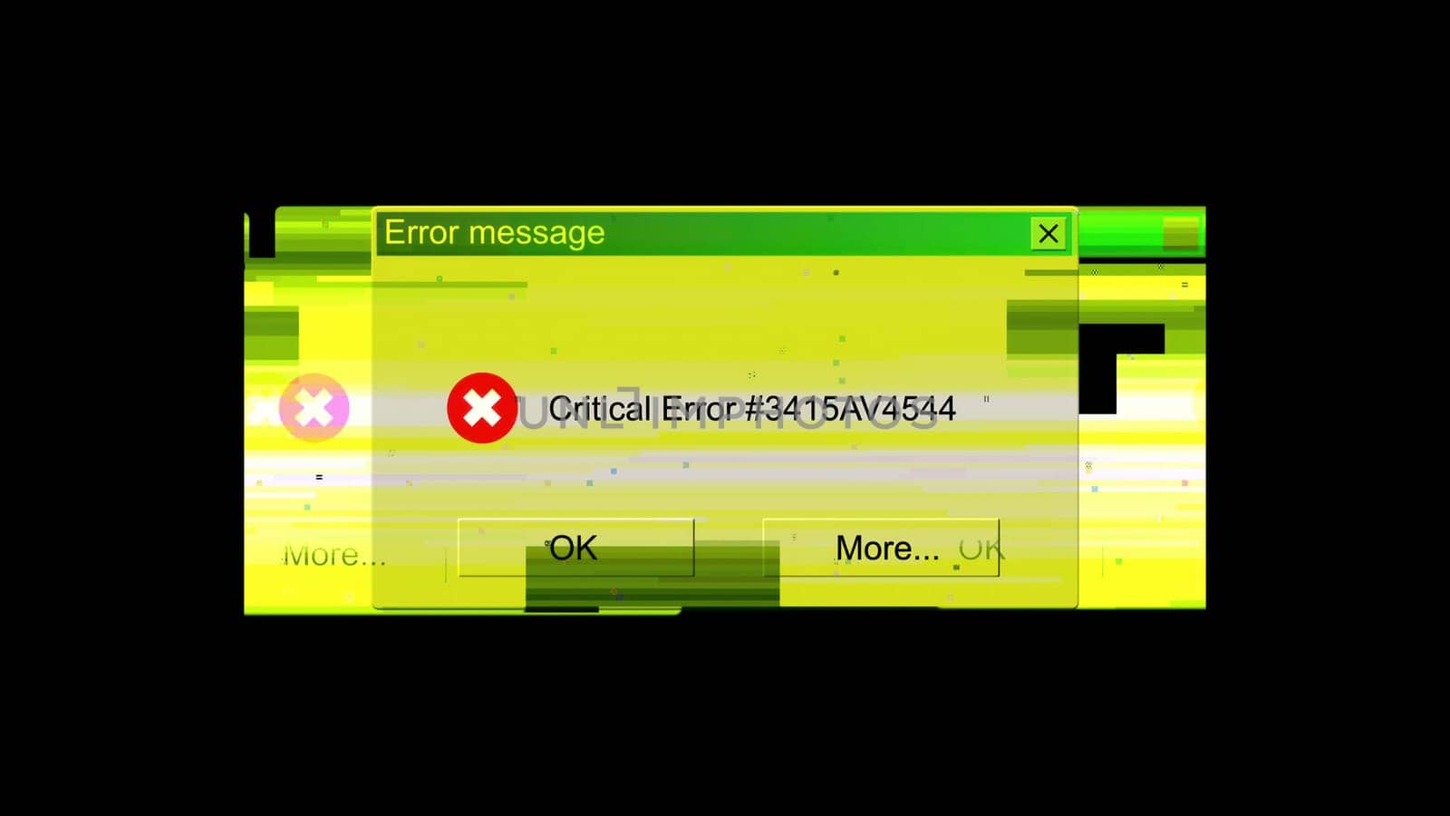 Critical Error message glitch. Computer generated 3d render