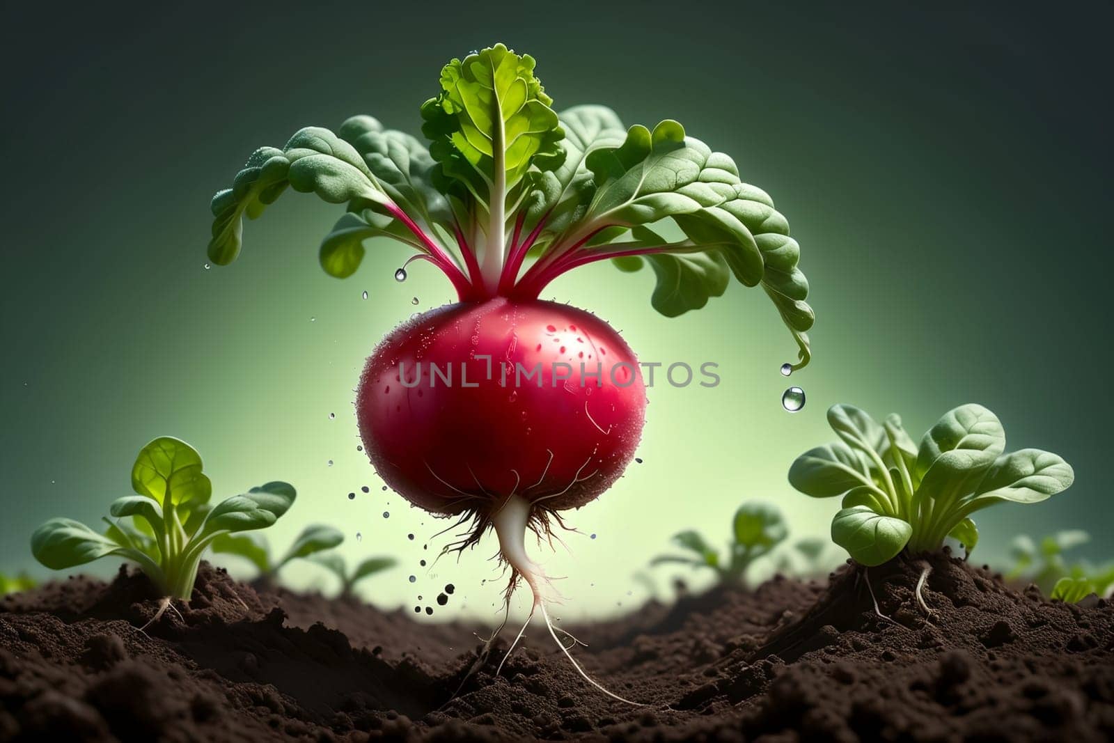 fresh ripe radish growing in the ground .