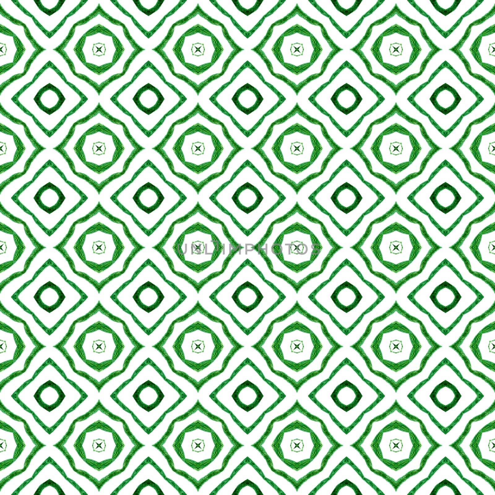 Watercolor summer ethnic border pattern. Green quaint boho chic summer design. Textile ready ravishing print, swimwear fabric, wallpaper, wrapping. Ethnic hand painted pattern.