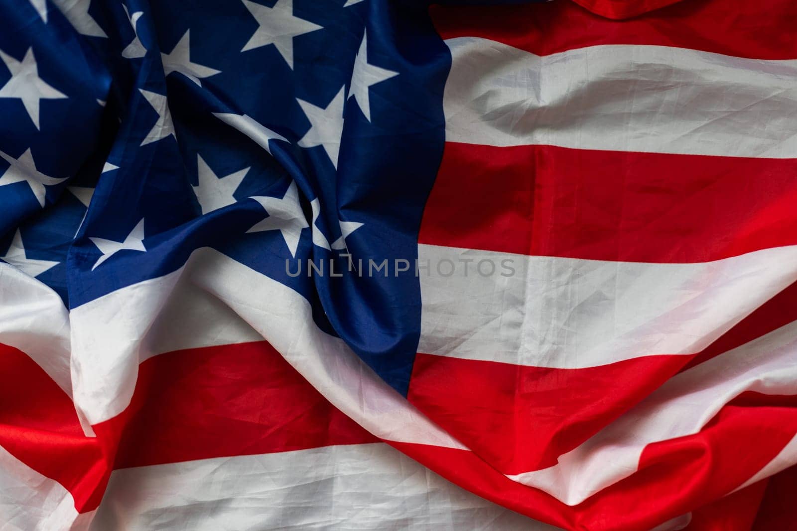 Closeup of rippled American flag. High quality photo