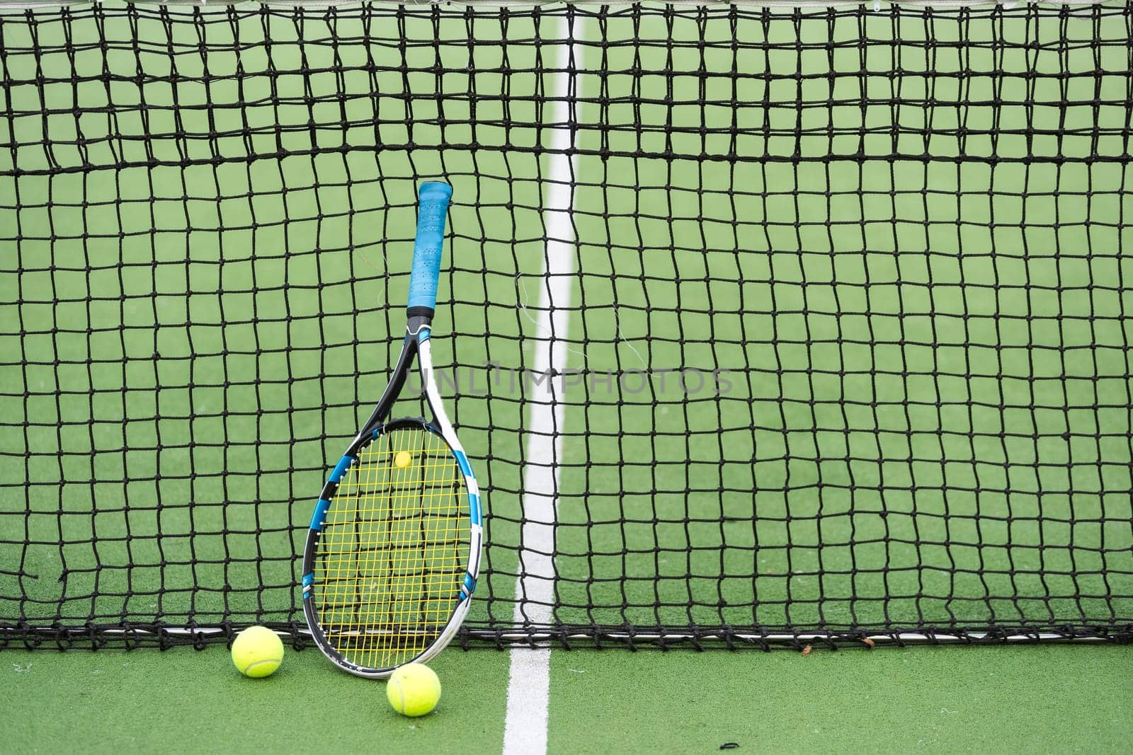 Tennis Court with ball and racket. High quality photo