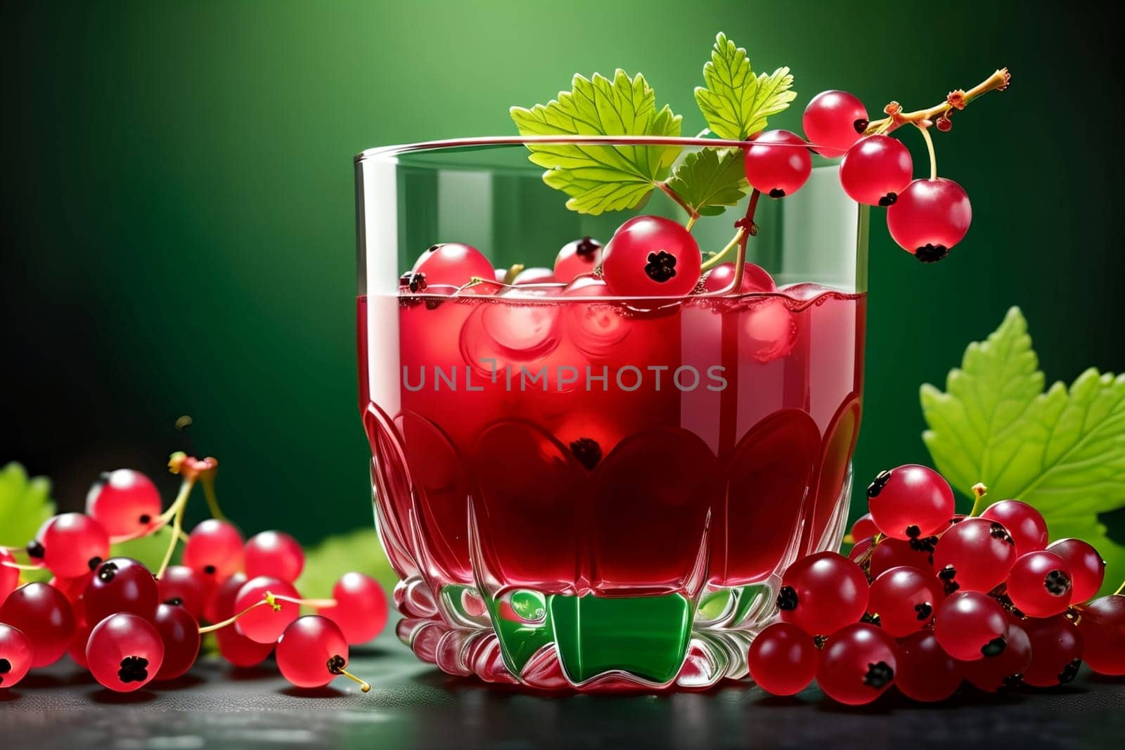 juice from ripe red currants in a glass isolated on a green background .