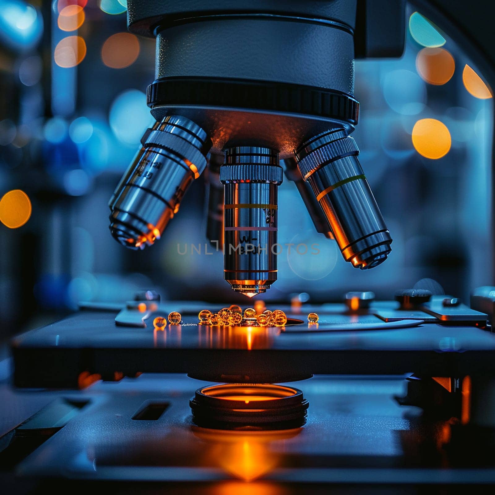 Close-up of a hand adjusting a microscope showcasing science by Benzoix