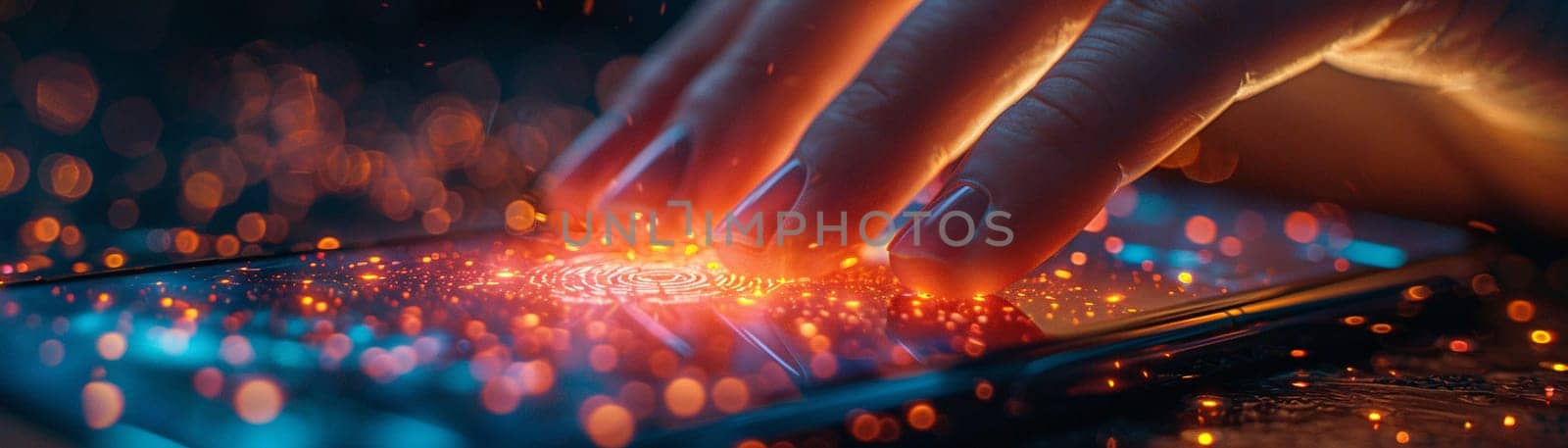 Close-up of a hand unlocking a smartphone with a fingerprint by Benzoix