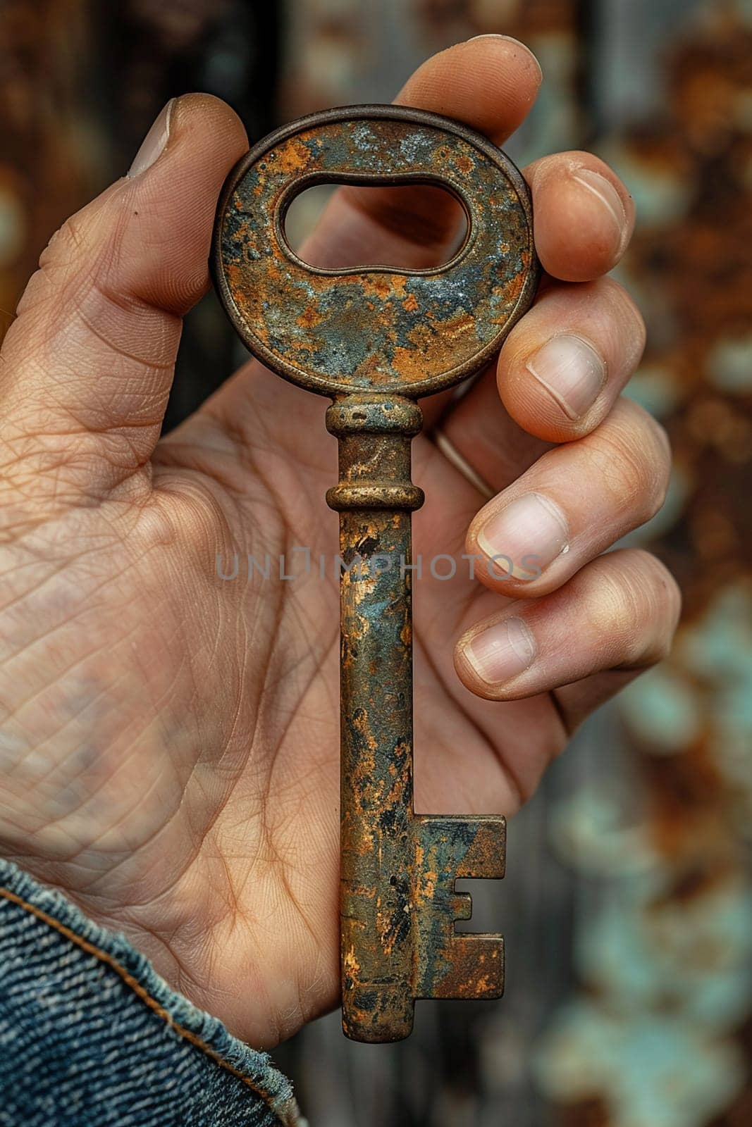 Hand holding a vintage key representing access by Benzoix