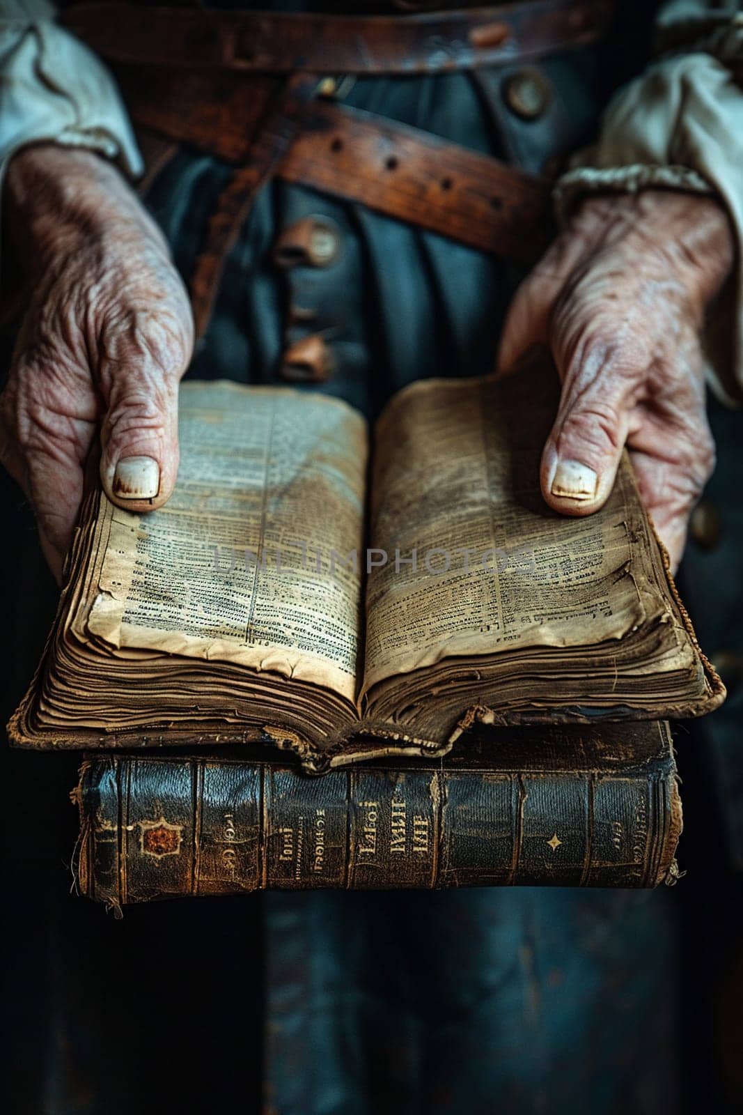 Hand turning pages of an old book by Benzoix