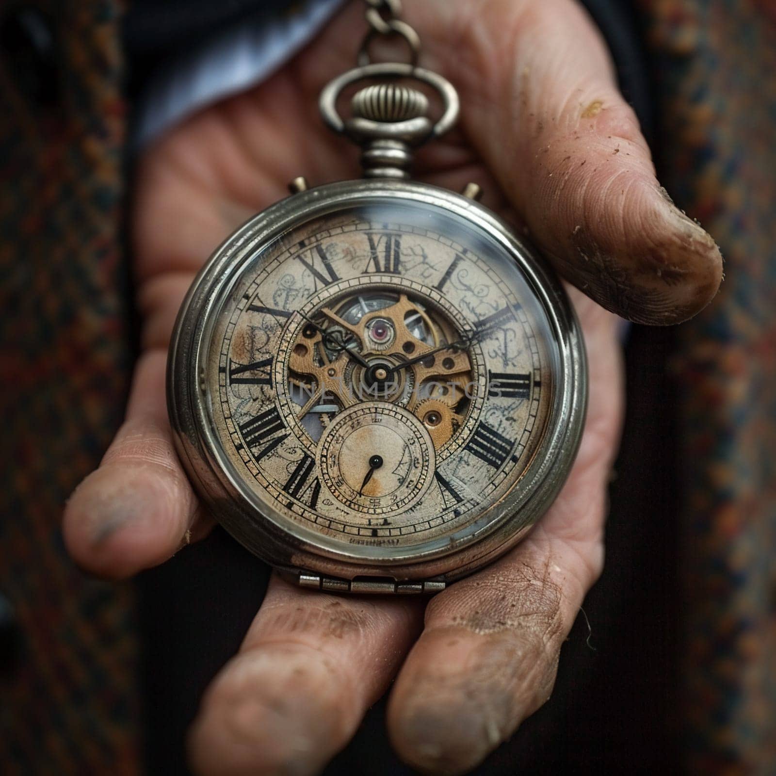 Hand holding an antique pocket watch representing time by Benzoix