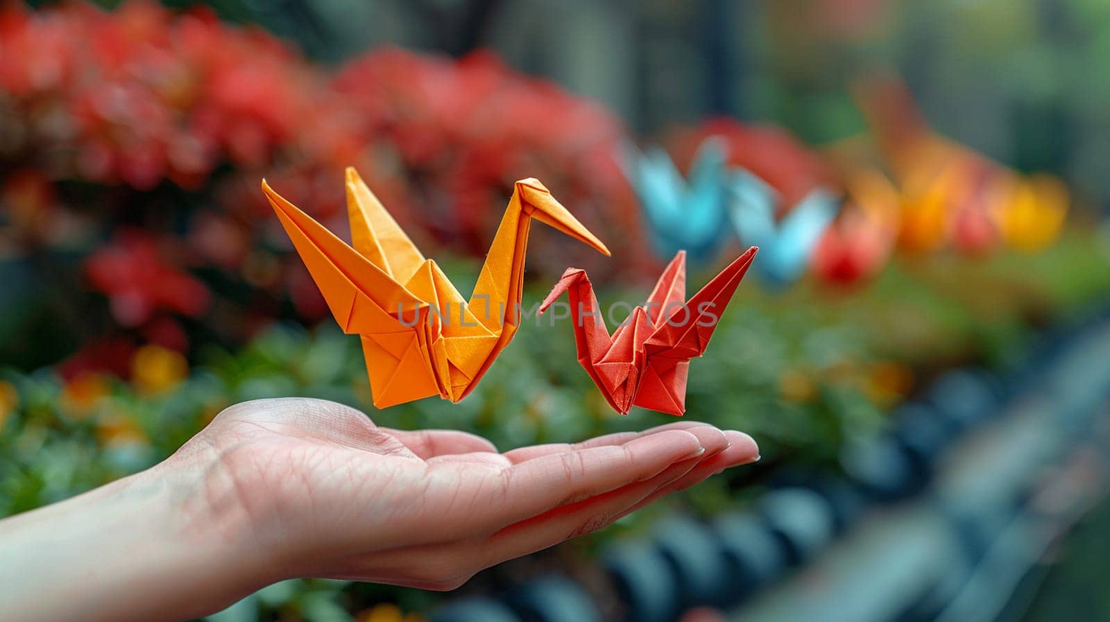 Hand holding an origami crane symbolizing peace by Benzoix