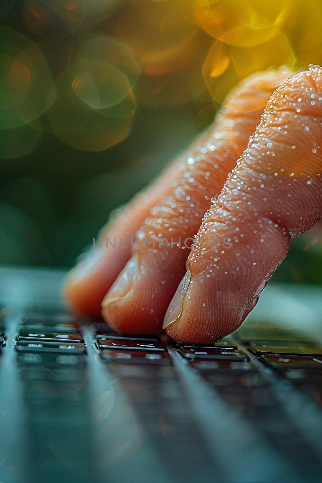 Macro shot of fingers on a laptop keyboard by Benzoix