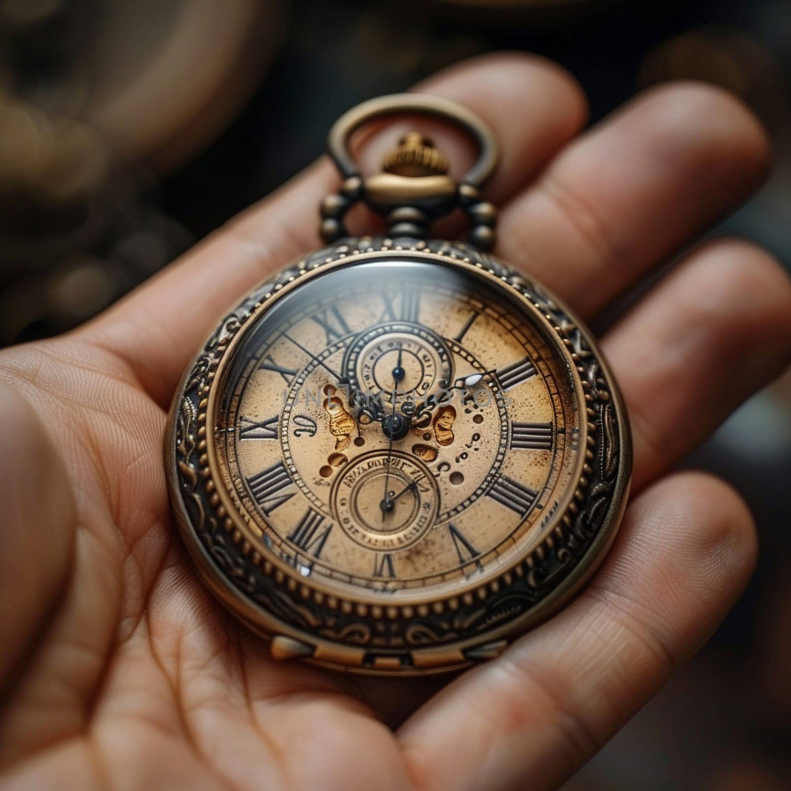Hand holding an antique pocket watch representing time by Benzoix