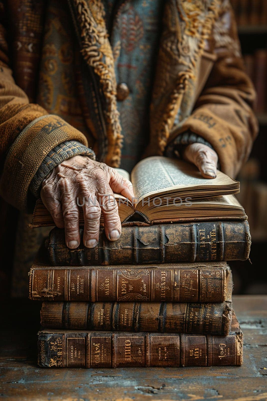 Hand turning pages of an old book by Benzoix