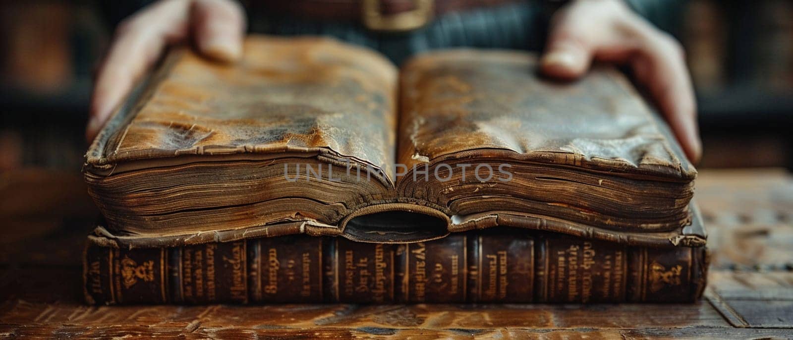 Hand turning pages of an old book by Benzoix