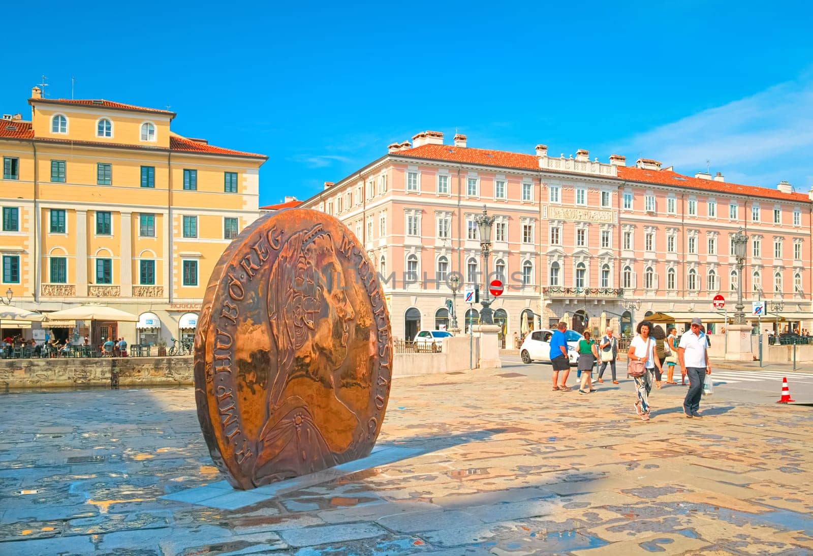 Trieste, Italy - 16 June, 2023: View of the Taller dedicated to Maria Teresa of Austria, a modern monument in the central part of the city