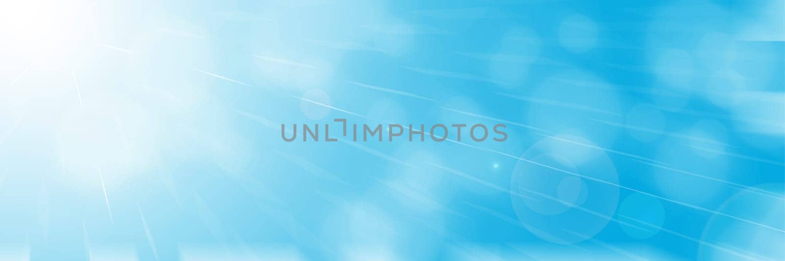 Bokeh photo effect accompanied by exoteric combinations of honeycombs and sun rays on a blue and blue background with flashes of white color.