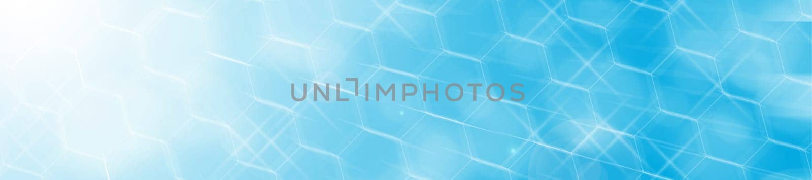 Bokeh photo effect accompanied by exoteric combinations of honeycombs and sun rays on a blue and blue background with flashes of white color. A flash of stars.