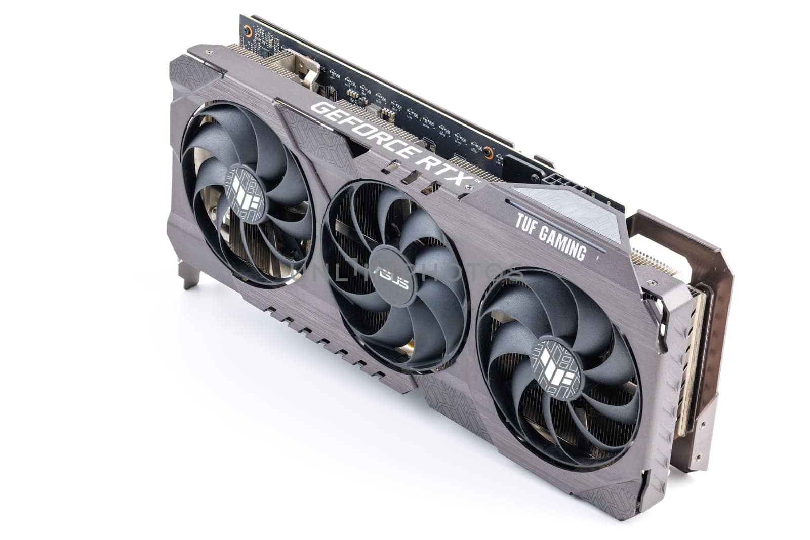 NVIDIA RTX 3060 OC 12g TUF Gaming graphics card on white background. Tula, Russia - July 26, 2022