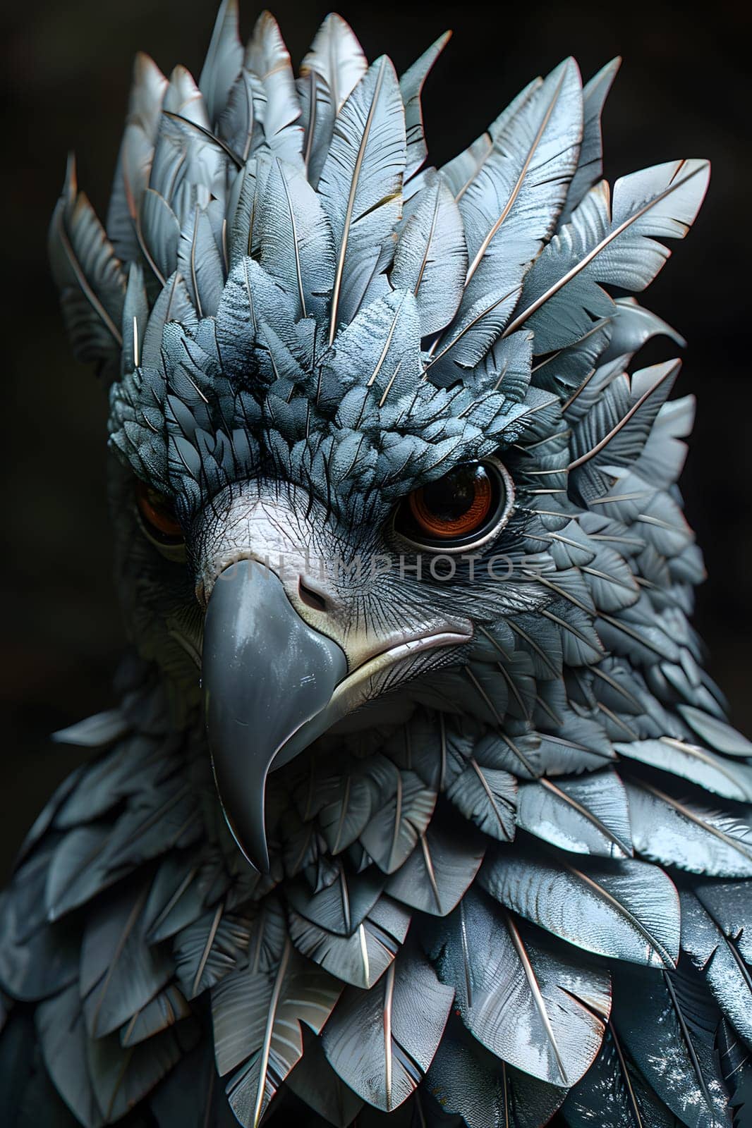 Close up of a Grey Bird of Prey with distinctive feathers on its head by Nadtochiy