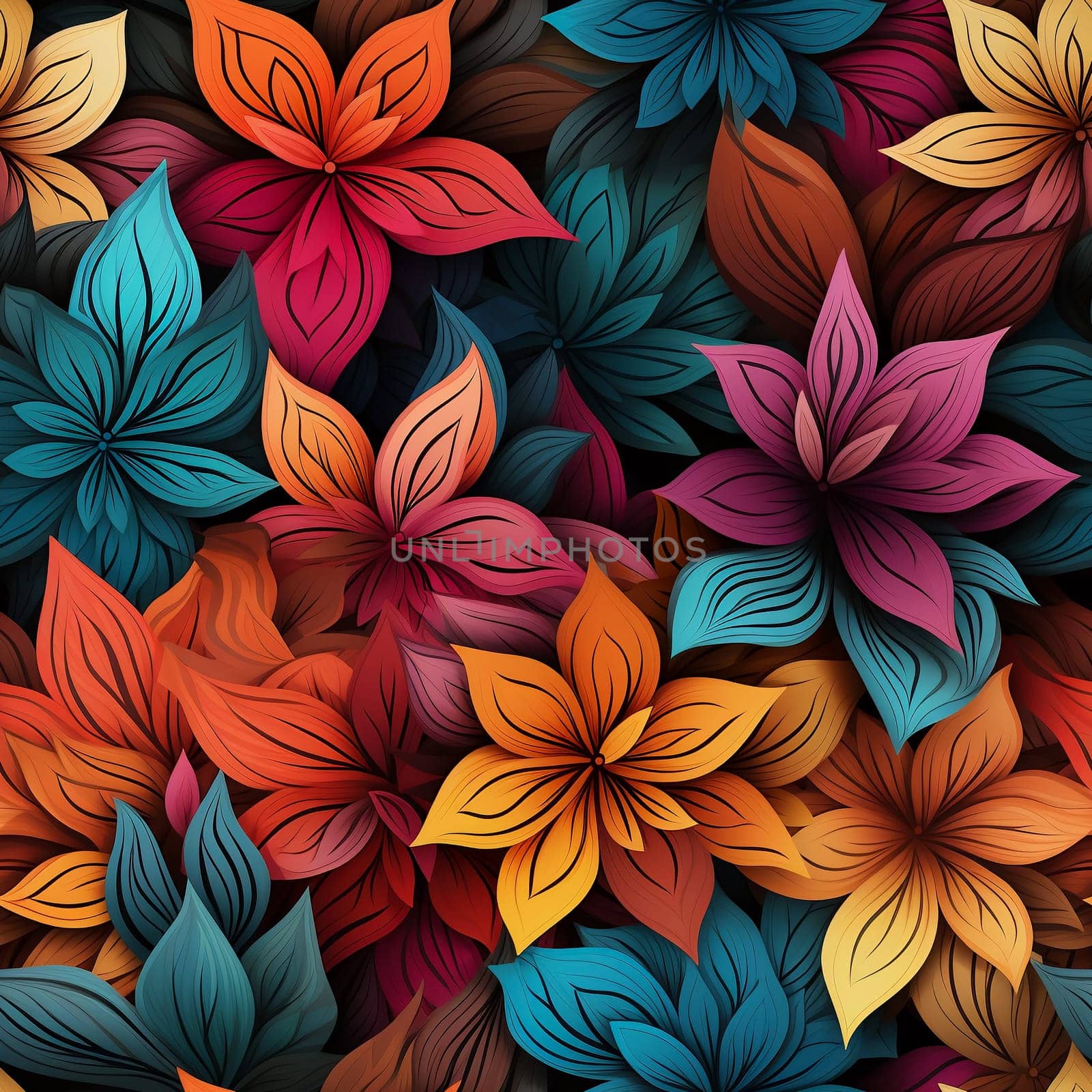 Seamless pattern tile background flowers and floral leaves plants by Nadtochiy