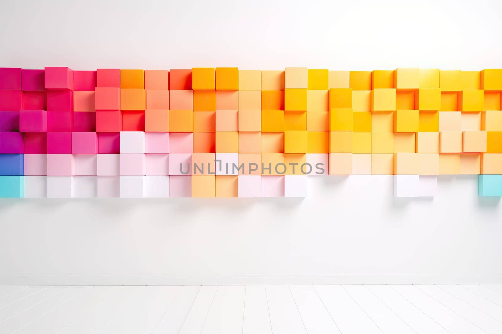 Abstract horizontal background with colored cubes.