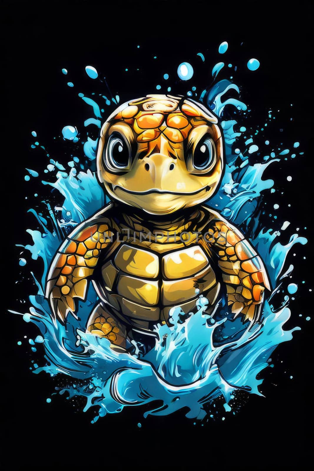 Turtle swimming in ocean, peacefully navigates its underwater world. For Tshirt design, fashion, clothing design, posters, postcards, other merchandise with marine theme, childrens books, tourism. by Angelsmoon