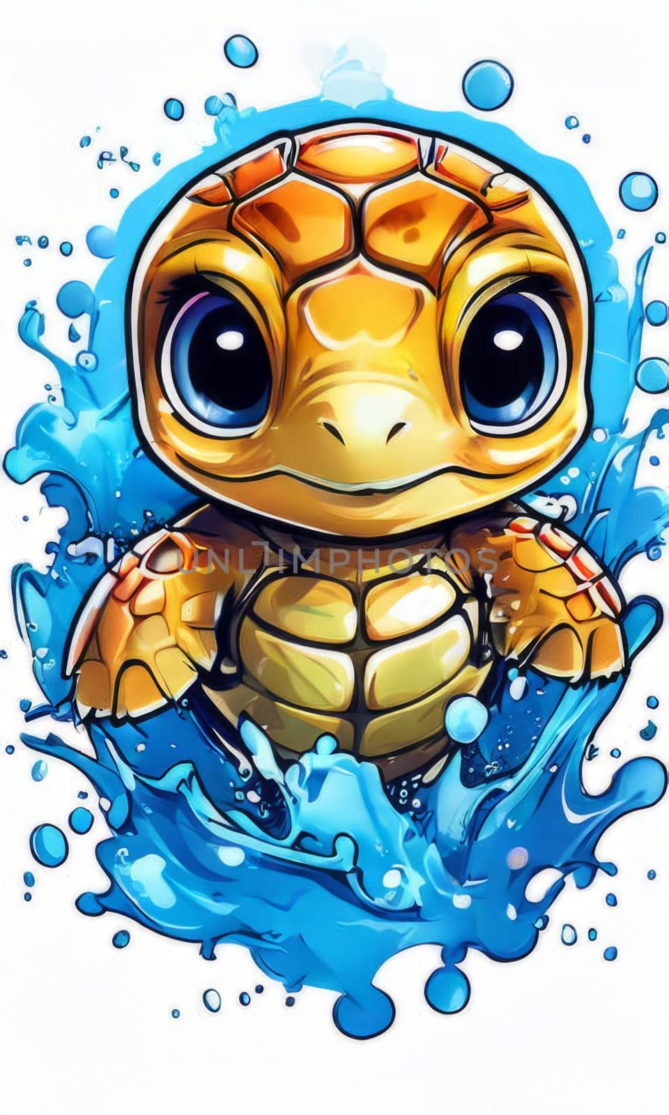 Turtle swimming in ocean, peacefully navigates its underwater world. For Tshirt design, fashion, clothing design, posters, postcards, other merchandise with marine theme, childrens books, tourism. by Angelsmoon