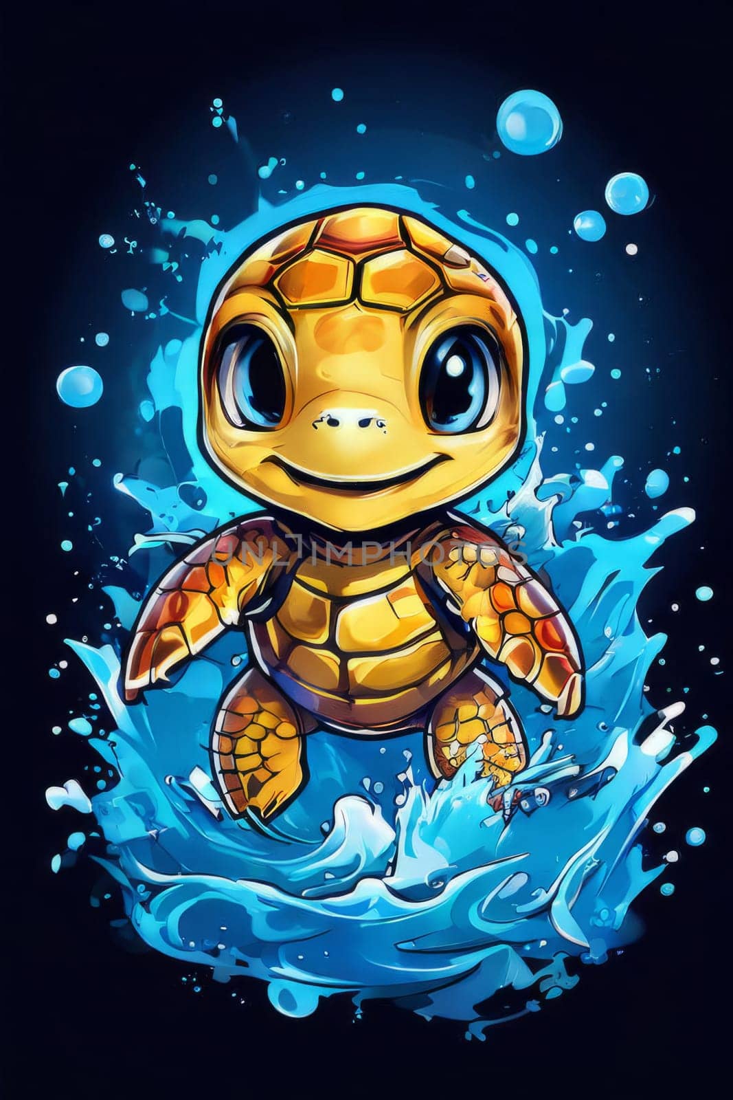 Turtle swimming in ocean, peacefully navigates its underwater world. For Tshirt design, fashion, clothing design, posters, postcards, other merchandise with marine theme, childrens books, tourism. by Angelsmoon