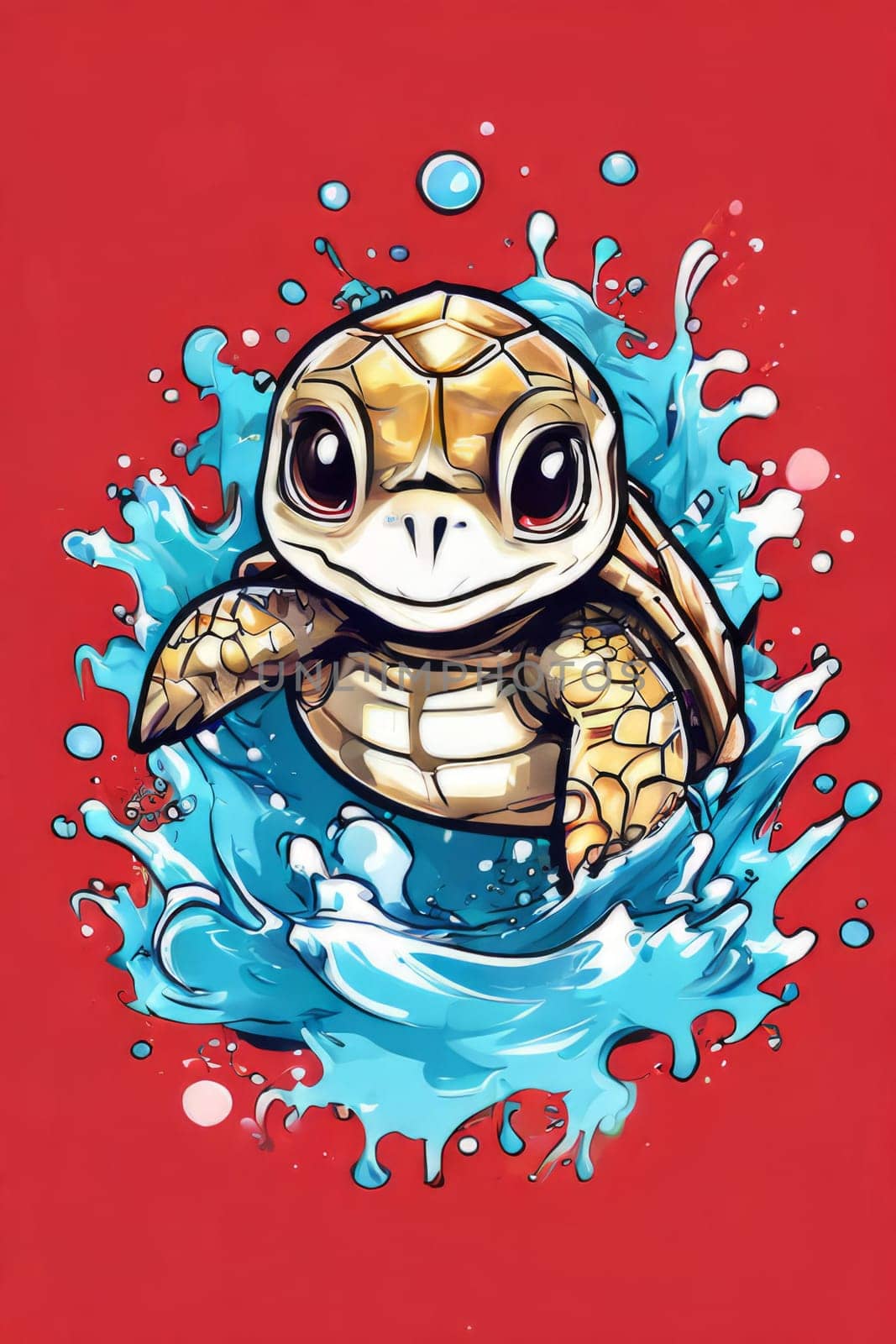 Turtle swimming in ocean, peacefully navigates its underwater world. For Tshirt design, fashion, clothing design, posters, postcards, other merchandise with marine theme, childrens books, tourism. by Angelsmoon